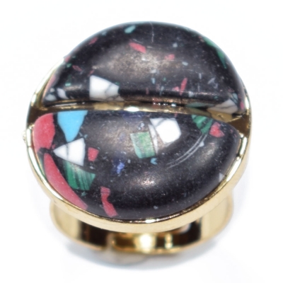 Ring faux bijoux brass round shaped with multi-colored stone (BZ-RG-00036)