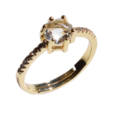 Δαχτυλίδι φο μπιζού ορείχαλκος μονόπετρο με λευκούς κρυστάλλους σε χρυσό χρώμα BZ-RG-00456