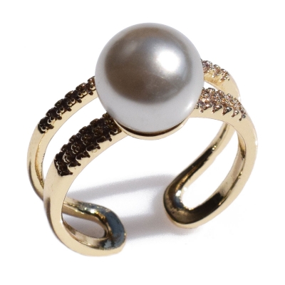 Δαχτυλίδι φο μπιζού ορείχαλκος με πέρλες και λευκούς κρυστάλλους σε χρυσό χρώμα BZ-RG-00458