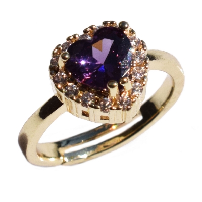 Δαχτυλίδι φο μπιζού ορείχαλκος μονόπετρο καρδιά με μωβ κρυστάλλους σε χρυσό χρώμα BZ-RG-00468
