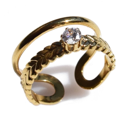 Δαχτυλίδι φο μπιζού ορείχαλκος με λευκούς κρυστάλλους σε απαλό χρυσό χρώμα BZ-RG-00469