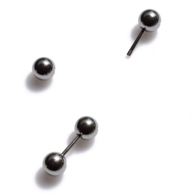 Unisex σκουλαρίκια ατσάλινα (stainless steel) piercing μπάρες μπίλιες σε ασημί χρώμα BZ-ER-00691