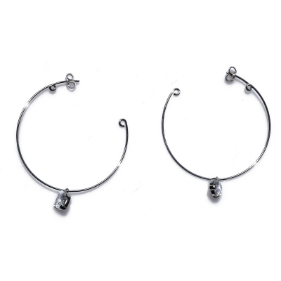 Handmade sterling silver earrings 925o hoops with silver plating and white zirconia IJ-020494A