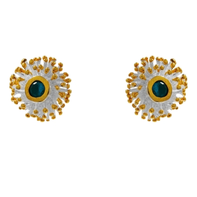 Χειροποίητα ασημένια σκουλαρίκια 925ο καρφωτά με ασημί και χρυσή επιμετάλλωση και ημιπολύτιμες πέτρες (λαμπραδορίτης) ENG-KE-2003-W