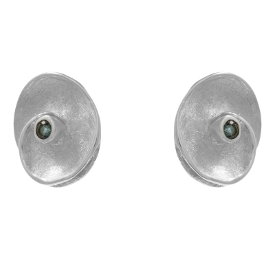 Χειροποίητα ασημένια σκουλαρίκια 925ο καρφωτά στρογγυλά με ασημί επιμετάλλωση και ημιπολύτιμες πέτρες (ζιργκόν) ENG-KE-2006-W