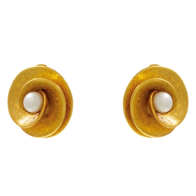 Χειροποίητα ασημένια σκουλαρίκια 925ο καρφωτά στρογγυλά με χρυσή επιμετάλλωση και ημιπολύτιμες πέτρες (πέρλες) ENG-KE-2326-G