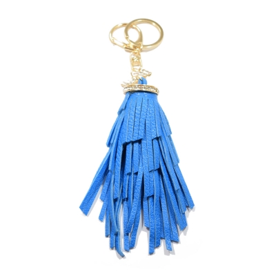 Key chains faux bijoux brass tuft with crystals in blue color (BZ-KC-00002)