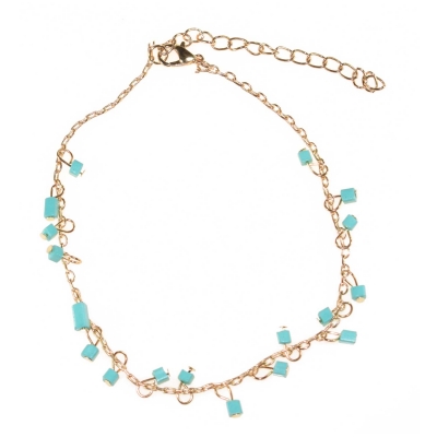 Bracelet anklet faux bijoux brass with turquoise stones in gold color BZ-BR-00210