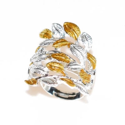 Ring faux bijoux brass flowers silver with enamel BZ-RG-00133