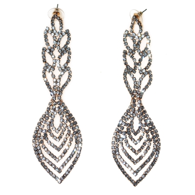 Earrings faux bijoux brass in silver color with crystals BZ-ER-00172