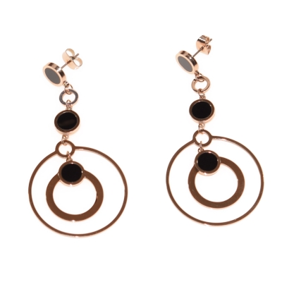 Earrings stainless steel rose gold hoops with M.O.P. BZ-ER-00200