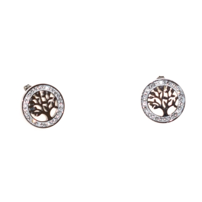 Earrings stainless steel silver tree of life with crystals BZ-ER-00214