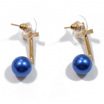 Σκουλαρίκια φο μπιζού (faux bijoux) κρεμαστά με λευκούς κρυστάλλους και μπλε πέρλα (BZ-ER-00009)