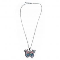 Necklace faux bijoux butterfly in silver color with crystals BZ-NK-00121 image 2