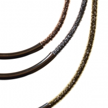 Necklace faux bijoux with three lines, silver, gold and rose gold BZ-NK-00154 Image 2