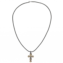 Necklace staineless steel cross in silver and gold color with leather BZ-NK-00206 image 2