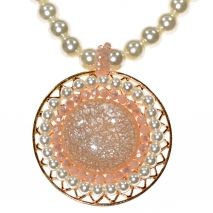 Necklace faux bijoux in pale gold color with pearls and crystals BZ-NK-00231 image 2