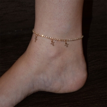 Bracelet anklet faux bijoux crosses with crystals in pale gold color BZ-BR-00398 image 2