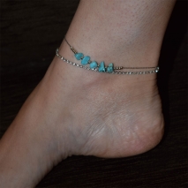 Bracelet anklet faux bijoux with turquoise stones and crystals in silver color BZ-BR-00399 image 2