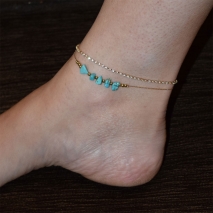 Bracelet anklet faux bijoux with turquoise stones and crystals in pale gold color BZ-BR-00400 image 2