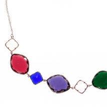 Necklace faux bijoux in rose gold color with multi color crystals BZ-NK-00251 image 2