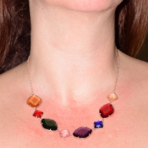 Necklace faux bijoux in rose gold color with multi color crystals BZ-NK-00251 image 3 worn in the neck