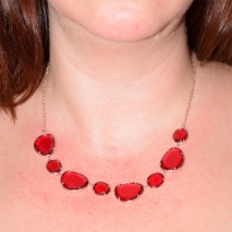 Necklace faux bijoux in rose gold color with red crystals BZ-NK-00252 image 3 worn in the neck