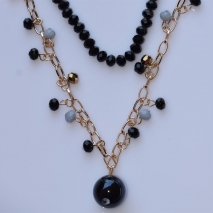 Necklace faux bijoux long with black and grey crystals in pale gold color BZ-NK-00339 image 3