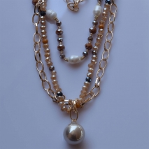 Necklace faux bijoux long with pearls and crystals in pale gold color BZ-NK-00340 image 3