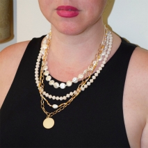 Necklace faux bijoux long with pearls and crystals in pale gold color BZ-NK-00342 image 2