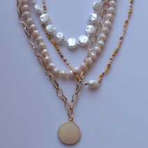 Necklace faux bijoux long with pearls and crystals in pale gold color BZ-NK-00342 image 3