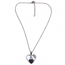 Necklace stainless steel heart mom baby with black crystals in silver color BZ-NK-00352 image 3