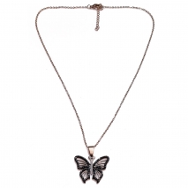 Necklace stainless steel butterfly with black crystals in rose gold color BZ-NK-00356 image 3