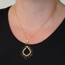 Necklace stainless steel with black and white crystals in pale gold color BZ-NK-00361 image 2