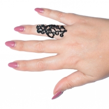 Ring faux bijoux with crystals in black color BZ-RG-00266 worn in finger