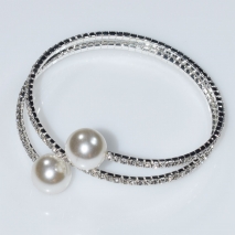 Bracelet faux bijoux brass with pearls and white crystals in silver color BZ-BR-00461 Image 2