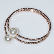 Bracelet faux bijoux brass with pearls and white crystals in rose gold color BZ-BR-00462 Image 2