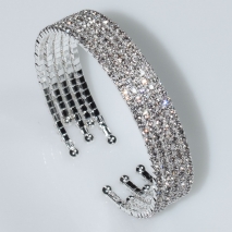 Bracelet faux bijoux brass bangle with white crystals in silver color BZ-BR-00463 Image 3