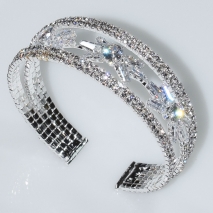 Bracelet faux bijoux brass bangle stars with white crystals in silver color BZ-BR-00464 Image 3