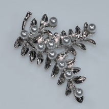 Brooch faux bijoux branch with leaves with pearls in silver color BZ-KR-00049 Image 2