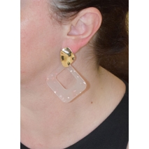 Earrings faux bijoux long rhombus with crystals in pale gold color BZ-ER-00462 image 2