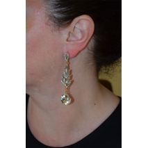 Earrings faux bijoux long with white crystals in pale gold color BZ-ER-00478 image 2