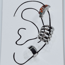 Σκουλαρίκια (σετ τρία μαζί) φο μπιζού ορείχαλκος ear cuffs χωρίς τρύπα που γαντζώνουν στο αυτί με πολύχρωμους κρυστάλλους σε ασημί χρώμα BZ-ER-00593 Εικόνα 3