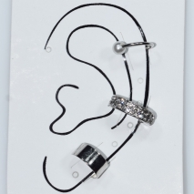 Σκουλαρίκια (σετ τρία μαζί) φο μπιζού ορείχαλκος ear cuffs χωρίς τρύπα που γαντζώνουν στο αυτί με πέρλες και λευκούς κρυστάλλους σε ασημί χρώμα BZ-ER-00599 Εικόνα 3