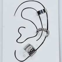 Σκουλαρίκια (σετ τρία μαζί) φο μπιζού ορείχαλκος ear cuffs χωρίς τρύπα που γαντζώνουν στο αυτί σε ασημί χρώμα BZ-ER-00601 Εικόνα 3