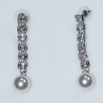 Earrings faux bijoux brass long with pearls and white crystals in silver color BZ-ER-00607 Image 2