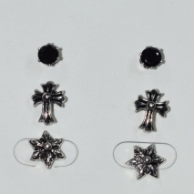 Σκουλαρίκια (σετ τρία μαζί) φο μπιζού ορείχαλκος καρφωτά σταυρός αστέρι με μαύρους κρυστάλλους σε ασημί/γκρι χρώμα BZ-ER-00619 Εικόνα 2