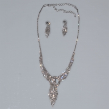 Necklace faux bijoux statement set with earrings in silver color with white crystals BZ-NK-00377 Image 3