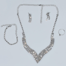 Necklace faux bijoux statement set with earrings, bracelet, ring in silver color with white crystals BZ-NK-00379 Image 4