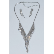 Necklace faux bijoux statement set with earrings in silver color with white crystals BZ-NK-00381 Image 3